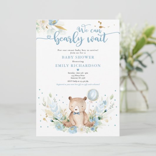 Invitation Teddy Bear : On peut prélever un Baby shower d'att (Debout devant)