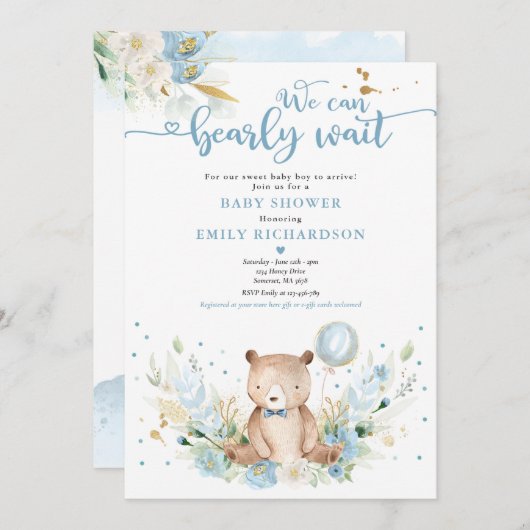 Invitation Teddy Bear : On peut prélever un Baby shower d'att (Devant / Derrière)