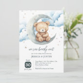 Invitation Teddy Bear Over the Moon Baby shower (Debout devant)