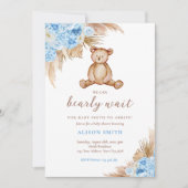 Invitation Teddy Bear Pampas Grass Bearly Wait Baby shower (Devant)