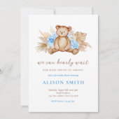 Invitation Teddy Bear Pampas Grass Bearly Wait Baby shower (Devant)