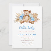 Invitation Teddy Bear Pampas Grass Hello Baby shower (Devant)