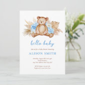Invitation Teddy Bear Pampas Grass Hello Baby shower (Debout devant)