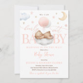 Invitation Teddy Bear Peach Balloon Nuages Etoiles Baby showe (Devant)