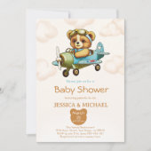 Invitation Teddy Bear Petit Baby shower d'avion pilote (Devant)