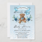 Invitation Teddy Bear peut attendre bleu Baby shower garçon (Devant)