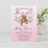 Invitation Teddy Bear peut attendre rose fille Baby shower I (Debout devant)