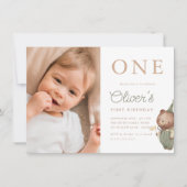 Invitation Teddy Bear Photo Première fête d'anniversaire (Devant)