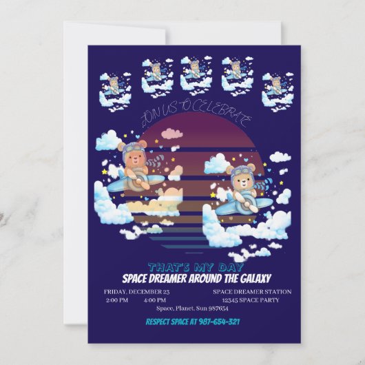 Invitation Teddy Bear Pilot Airplane Art (Devant)