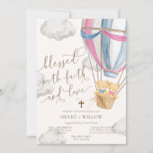 Invitation Teddy Bear Pink Blue Twins Christening (Devant)