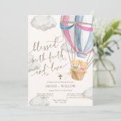 Invitation Teddy Bear Pink Blue Twins Christening (Debout devant)