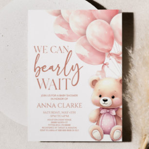 Invitation Teddy Bear Pink Nous Pouvons Bearly Wait Baby show