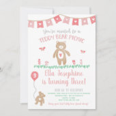 Invitation Teddy Bear Pique-nique Anniversaire Fête Invitatio (Devant)