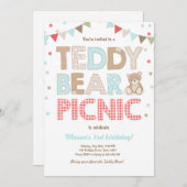 Invitation Teddy Bear Pique-nique anniversaire garçon Invitat (Devant / Derrière)