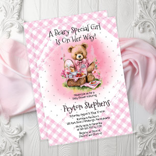 Invitation Teddy Bear Pique-nique Beary Special Girl Baby sho