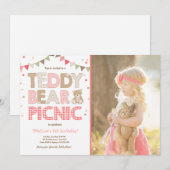 Invitation Teddy Bear Pique-nique Fille anniversaire Invitati (Devant / Derrière)