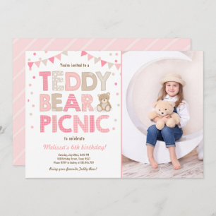 Invitation Teddy Bear Pique-nique Fille anniversaire Invitati