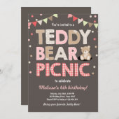 Invitation Teddy Bear Pique-nique Fille anniversaire Invitati (Devant / Derrière)