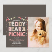 Invitation Teddy Bear Pique-nique Fille anniversaire Invitati (Devant / Derrière)