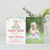 Invitation Teddy Bear Pique-nique Floral Anniversaire (Debout devant)