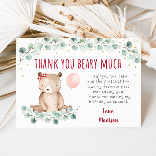 Invitation Teddy Bear Pique-nique Floral Anniversaire Merci