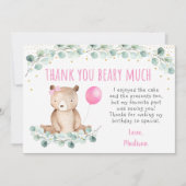 Invitation Teddy Bear Pique-nique rose floral Merci d'anniver (Devant)