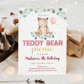 Invitation Teddy Bear Pique-nique Verdure Floral Anniversaire
