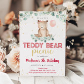 Invitation Teddy Bear Pique-nique Verdure Floral Anniversaire