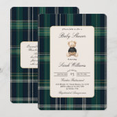 Invitation Teddy Bear Plaid Elegant Baby shower Boy (Devant / Derrière)