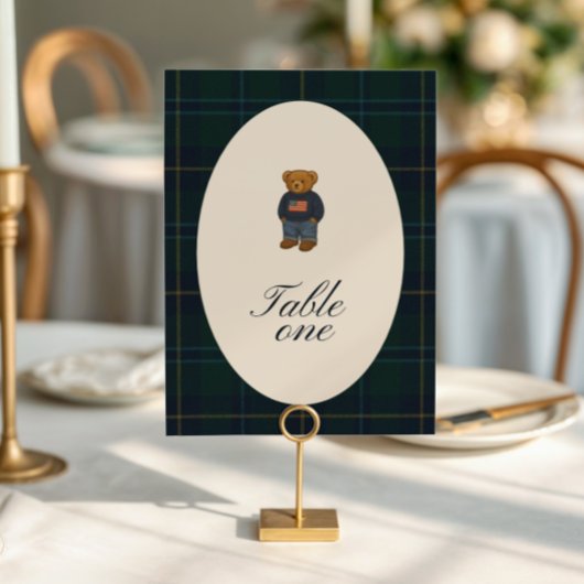 Invitation Teddy Bear Polo Baby Shower Table Number Card