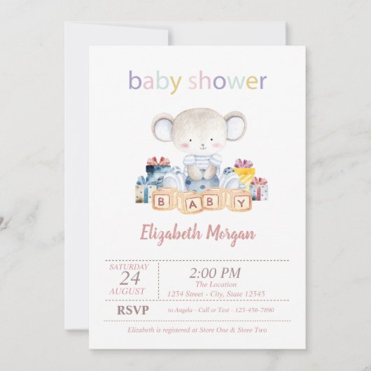 Invitation Teddy Bear présente le Baby shower des points (Devant)