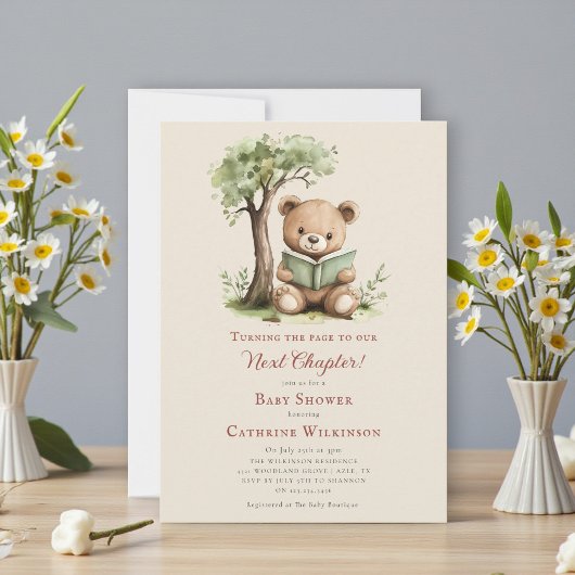 Invitation  Teddy Bear Reading Next Chapter Baby shower