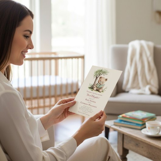 Invitation  Teddy Bear Reading Next Chapter Baby shower