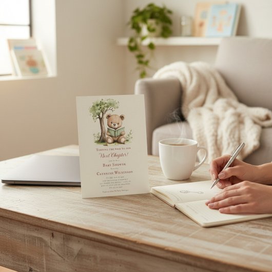 Invitation  Teddy Bear Reading Next Chapter Baby shower