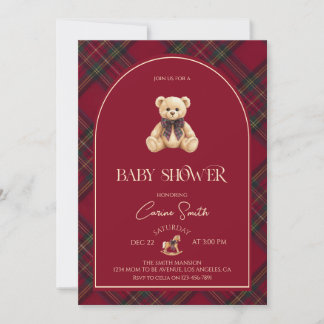Invitation Teddy Bear red Luxury Vintage Baby Shower