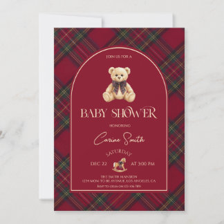 Invitation Teddy Bear red Luxury Vintage Baby Shower