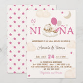 Invitation Teddy Bear rose Baby shower espagnol fille (Devant / Derrière)