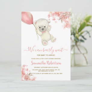 Invitation Teddy Bear rose Floral Balloon Baby shower fille