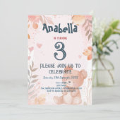 Invitation Teddy Bear Rose Girl Anniversaire (Debout devant)