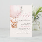 Invitation Teddy Bear Rose Hot Air Balloon Baby shower fille (Debout devant)