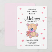 Invitation Teddy Bear Rose Little Girl Anniversaire (Devant / Derrière)