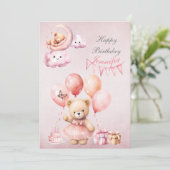 Invitation Teddy Bear Rose Watercolor Girls Anniversaire (Debout devant)
