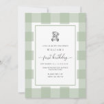 Invitation Teddy Bear Sage En vichy 1er anniversaire Invitati<br><div class="desc">Célébrez le premier anniversaire de votre fils avec cette invitation classique en vichy baby shower garçon. Le design est en vichy et intemporel et un ours en peluche dessiné à la main. L'en-tête de script "premier anniversaire" est une image qui ne peut pas être modifiée. L'image de titre peut être...</div>