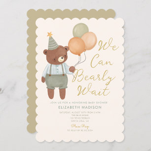 Invitation Teddy Bear Sage Green Bearly Wait Baby shower