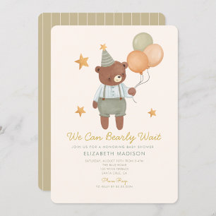 Invitation Teddy Bear Sage Green Bearly Wait Baby shower