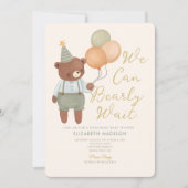 Invitation Teddy Bear Sage Green Bearly Wait Baby shower (Devant)
