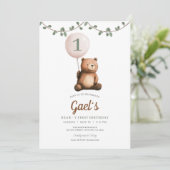 Invitation Teddy Bear Sage Green Première fête d'anniversaire (Debout devant)