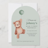Invitation Teddy Bear Sage Green Première fête d'anniversaire (Devant)