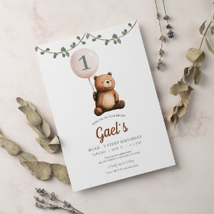 Invitation Teddy Bear Sage Green Première fête d'anniversaire
