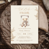 Invitation Teddy Bear Script Boho Baby shower Girl